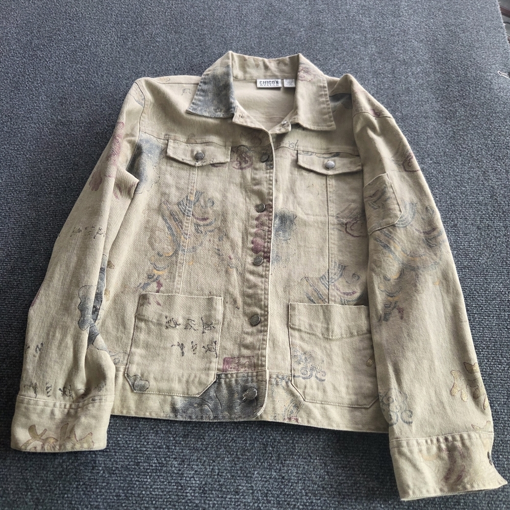 Chico's Beige Patterned Jean Jacket - image 1